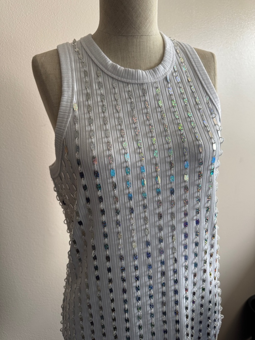 Ganni White Ribbed beaded and sequence tank - Picture 5 of 5